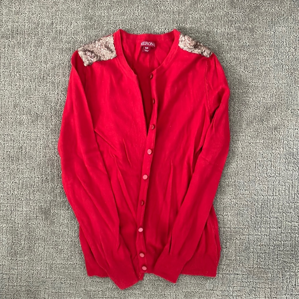 Red Merona Cardigan with Sequins shoulders